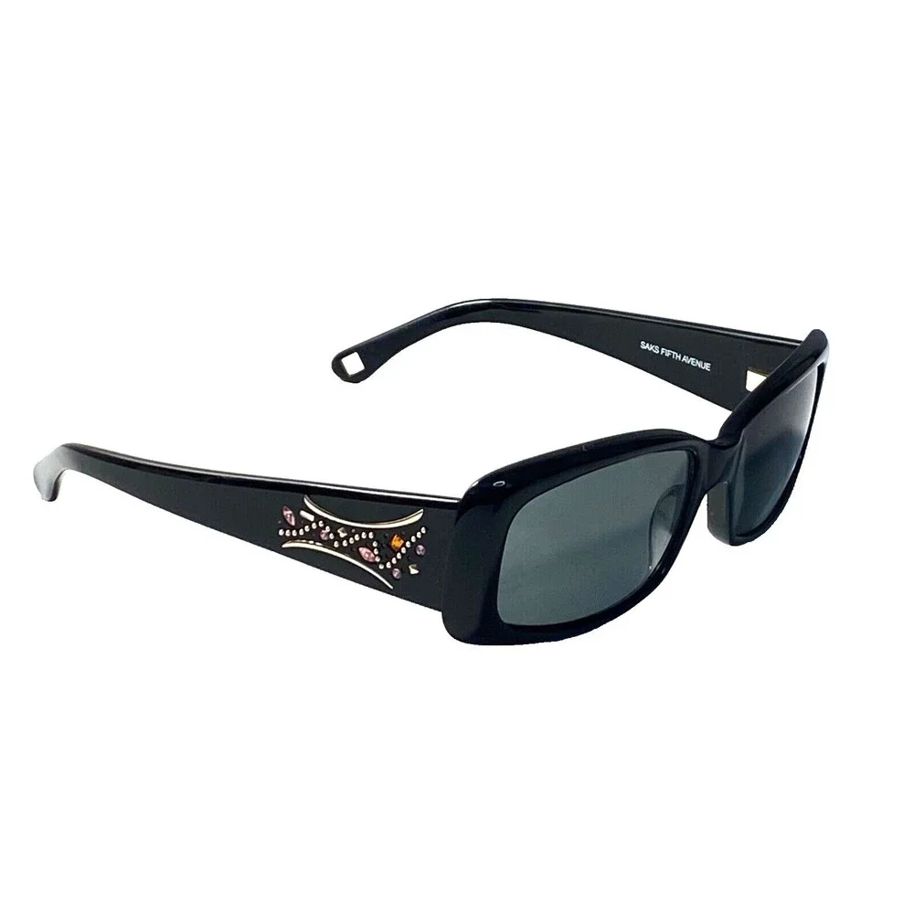 SAKS 5TH AVENUE Women's Black Eyeglass FRAMES ONLY Gold Crystals Bejeweled Sun